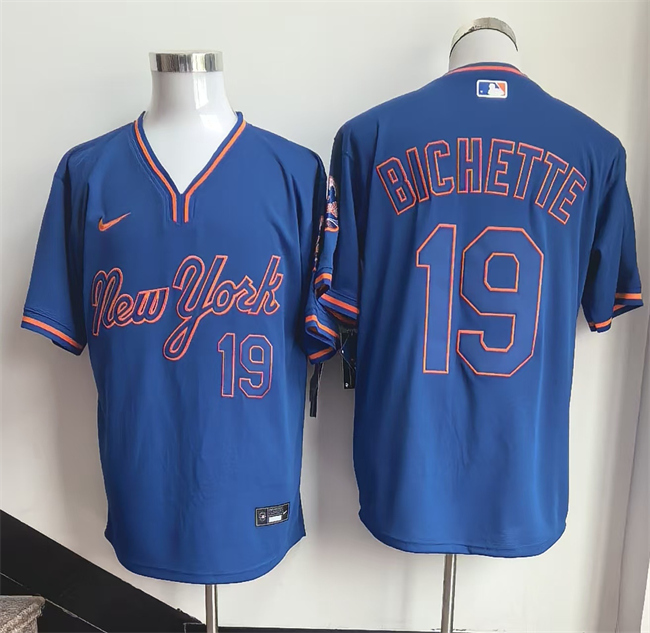 Men's New York Mets #19 Bo Bichette Blue Stitched Baseball Jersey